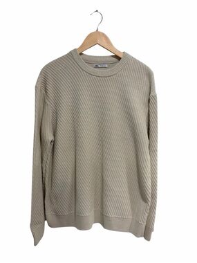 Zara Men’s Cream Textured Long Sleeve Crewneck Sweater 100% Cotton